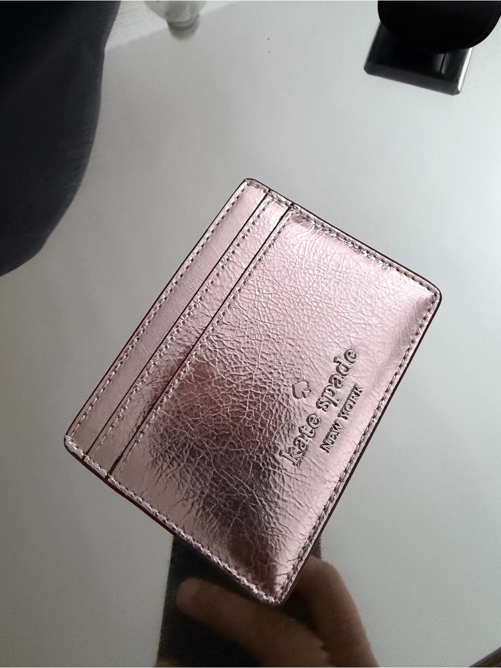 kate spade metallic rose gold card holder